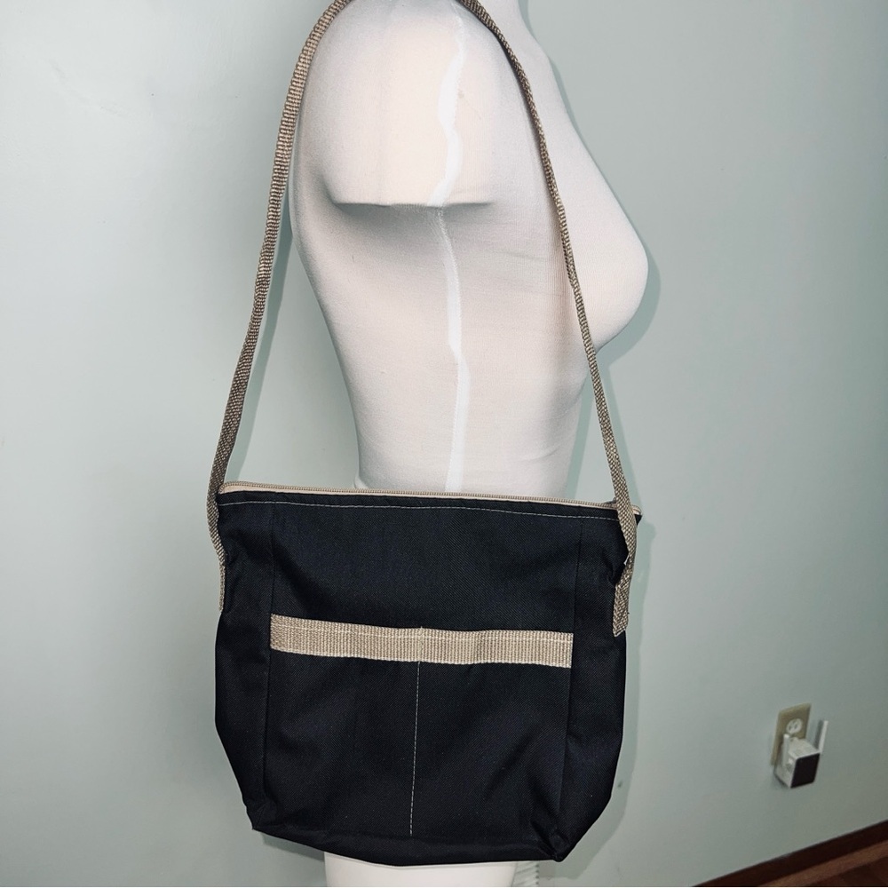 I Bags Handmade in USA Black & Tan Canvas Shoulder Bag Organized Compartments - Picture 2 of 9